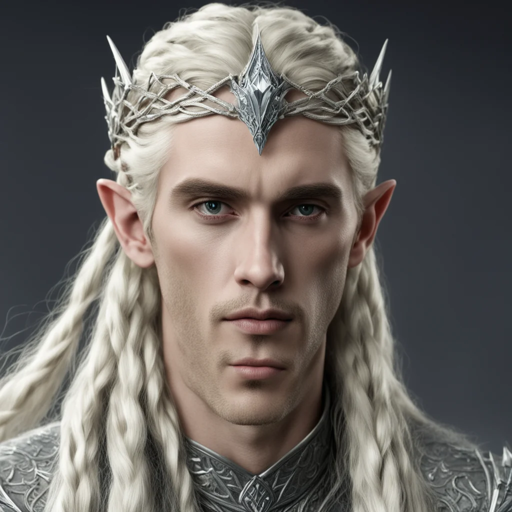 aiking thranduil with blond hair and braids wearing silver serpentine elvish circlet with diamond rosettes  amazing awesome portrait 2