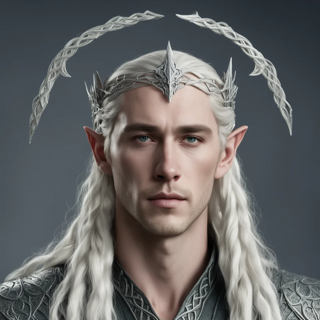 king thranduil with blond hair and braids wearing silver serpentine elvish circlet with diamond rosettes  good looking trending fantastic 1