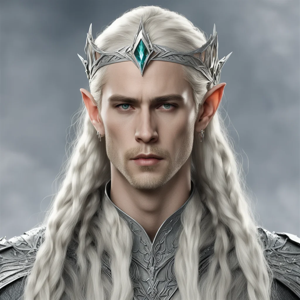 aiking thranduil with blond hair and braids wearing silver serpentine elvish circlet with large center diamond amazing awesome portrait 2