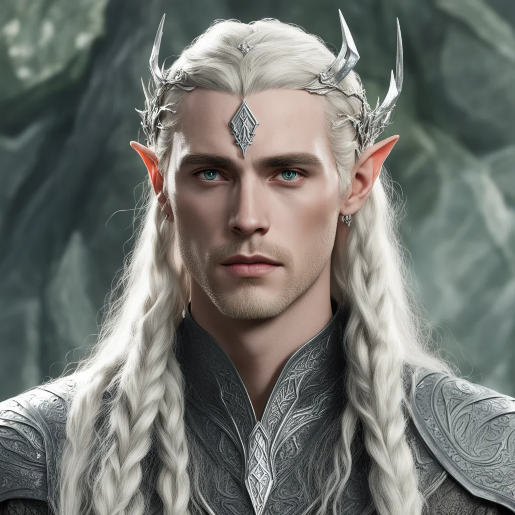 aiking thranduil with blond hair and braids wearing silver serpentine elvish circlet with large center diamond confident engaging wow artstation art 3