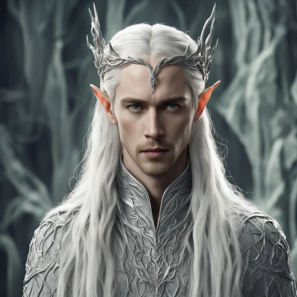 aiking thranduil with blond hair and braids wearing silver serpentine vines intertwined to make a small silver elvish circlet with center diamond amazing awesome portrait 2
