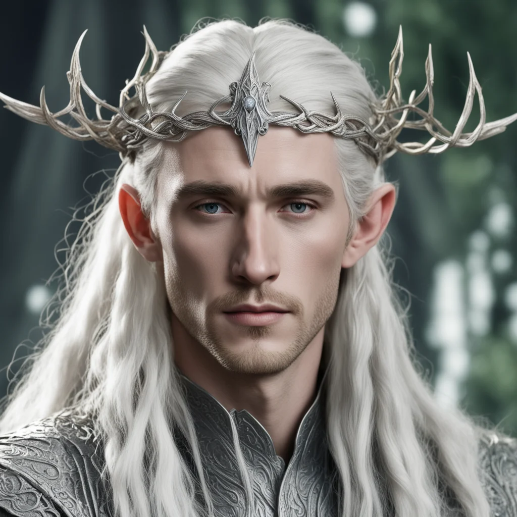 aiking thranduil with blond hair and braids wearing silver serpentine vines intertwined to make a small silver elvish circlet with center diamond confident engaging wow artstation art 3