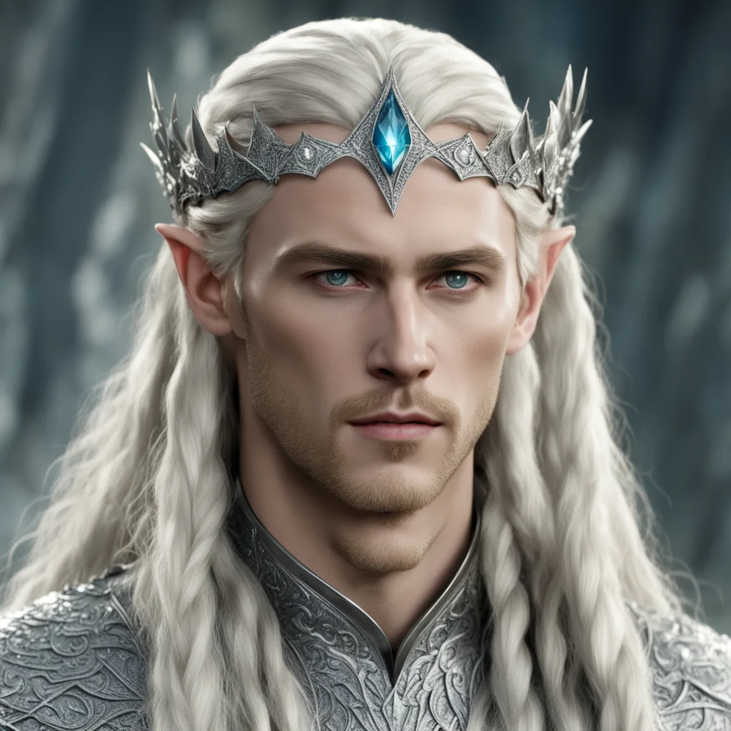 aiking thranduil with blond hair and braids wearing silver silvan elvish circlet encrusted with diamonds with larger center diamond amazing awesome portrait 2