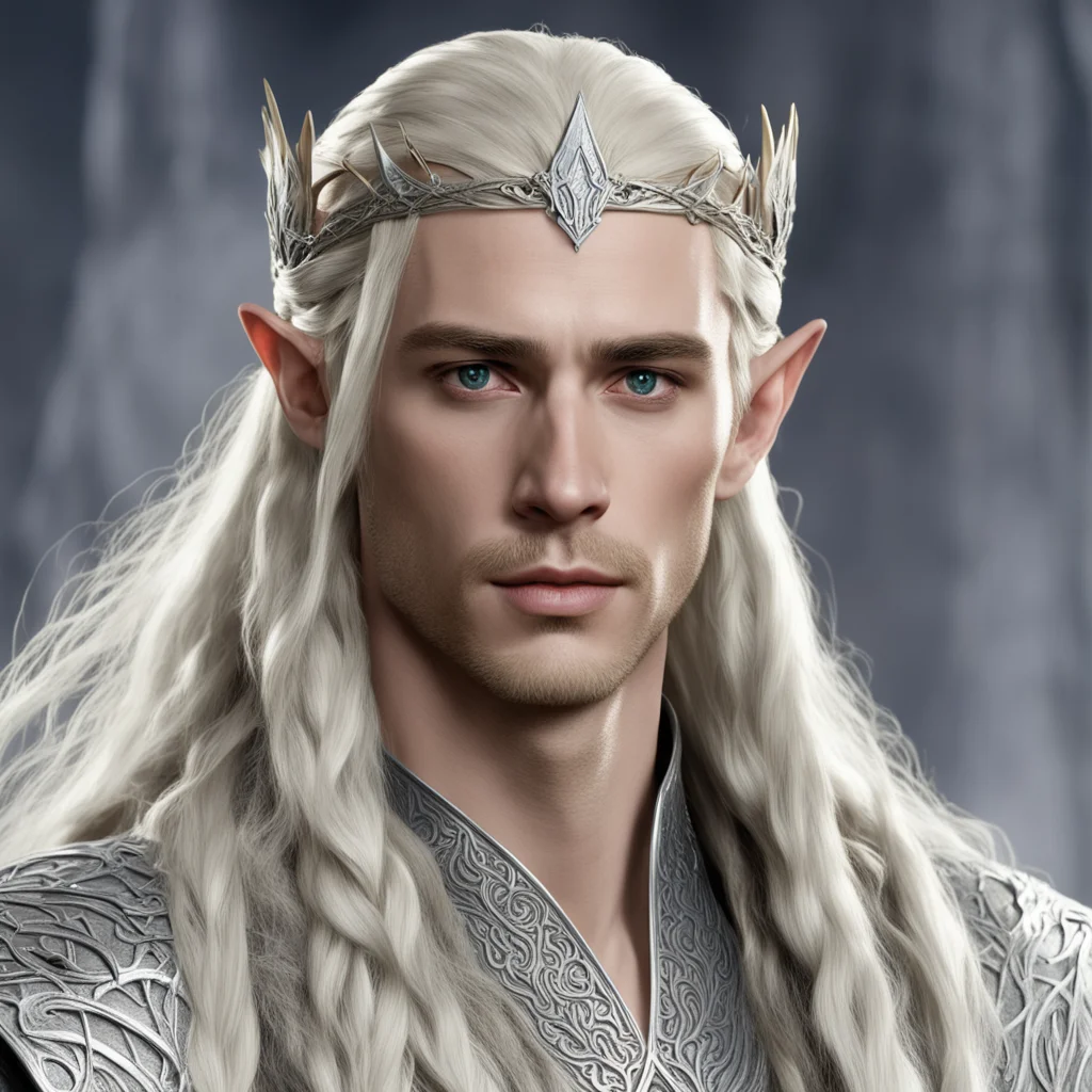 aiking thranduil with blond hair and braids wearing silver sindaran elvish circlet with large center diamond amazing awesome portrait 2