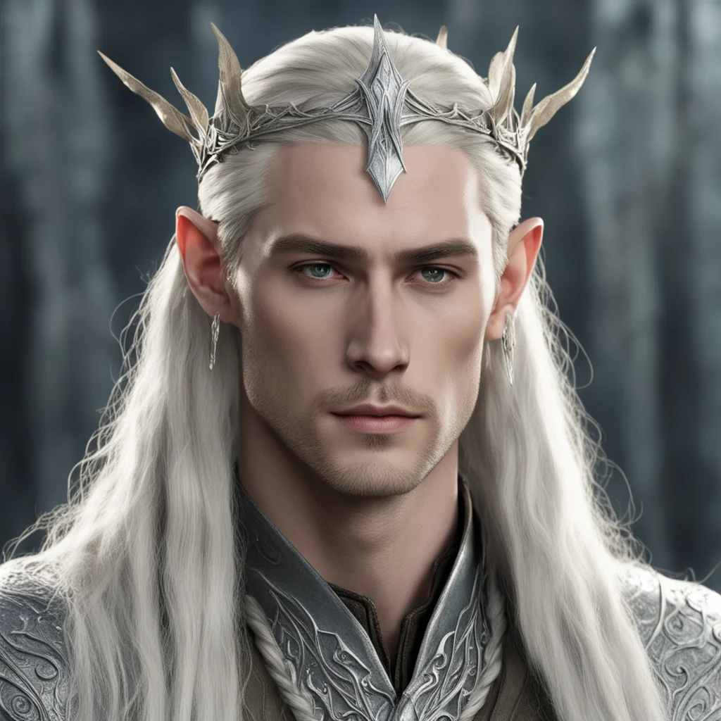 aiking thranduil with blond hair and braids wearing silver sindaran elvish circlet with large center diamond confident engaging wow artstation art 3