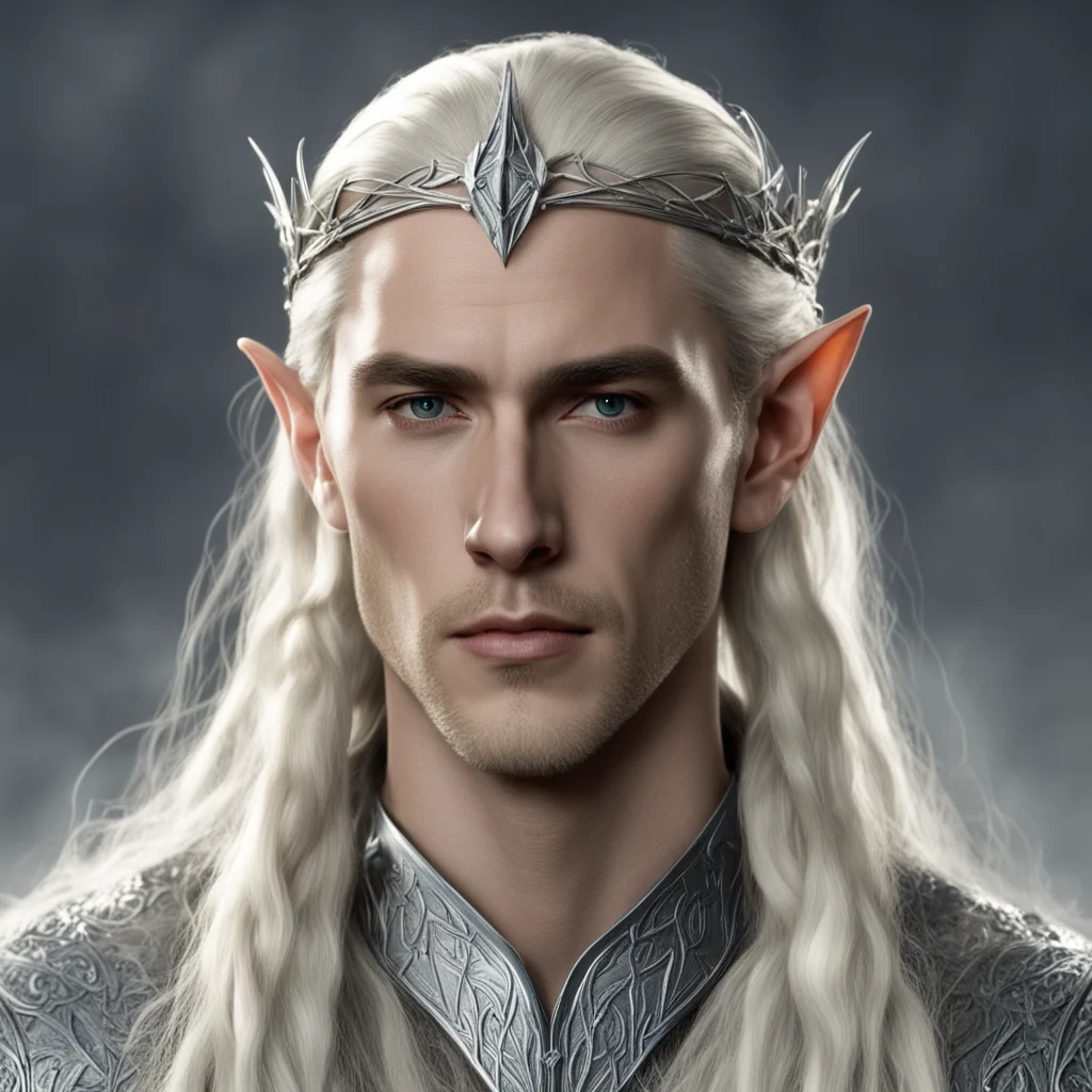 aiking thranduil with blond hair and braids wearing silver sindaran elvish circlet with large center diamond good looking trending fantastic 1