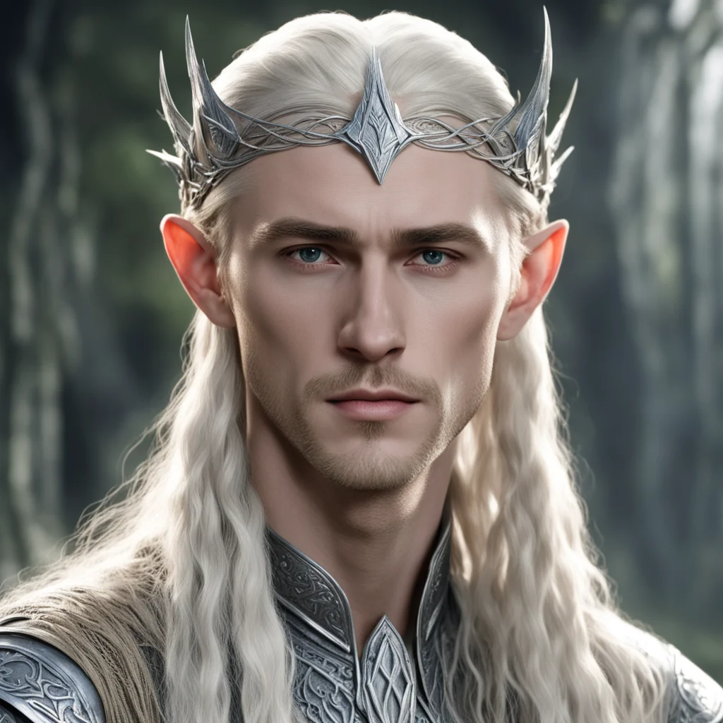 aiking thranduil with blond hair and braids wearing silver sindaran elvish circlet with large center diamond