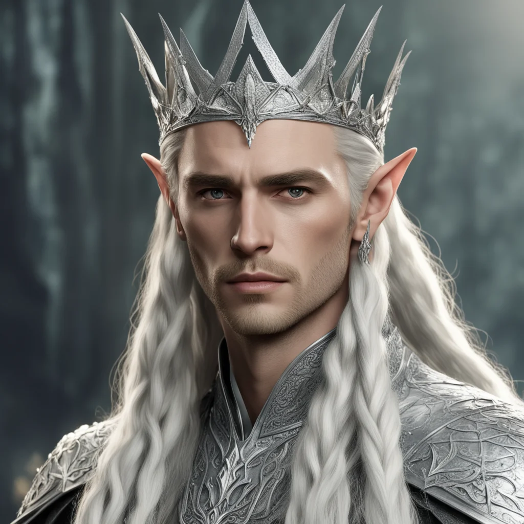 aiking thranduil with blond hair and braids wearing silver sindaran elvish crown embellished with large diamonds  amazing awesome portrait 2