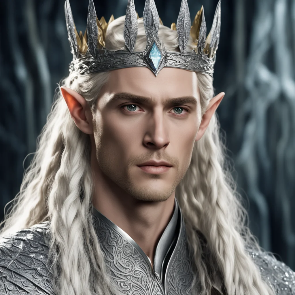 aiking thranduil with blond hair and braids wearing silver sindaran elvish crown embellished with large diamonds  confident engaging wow artstation art 3