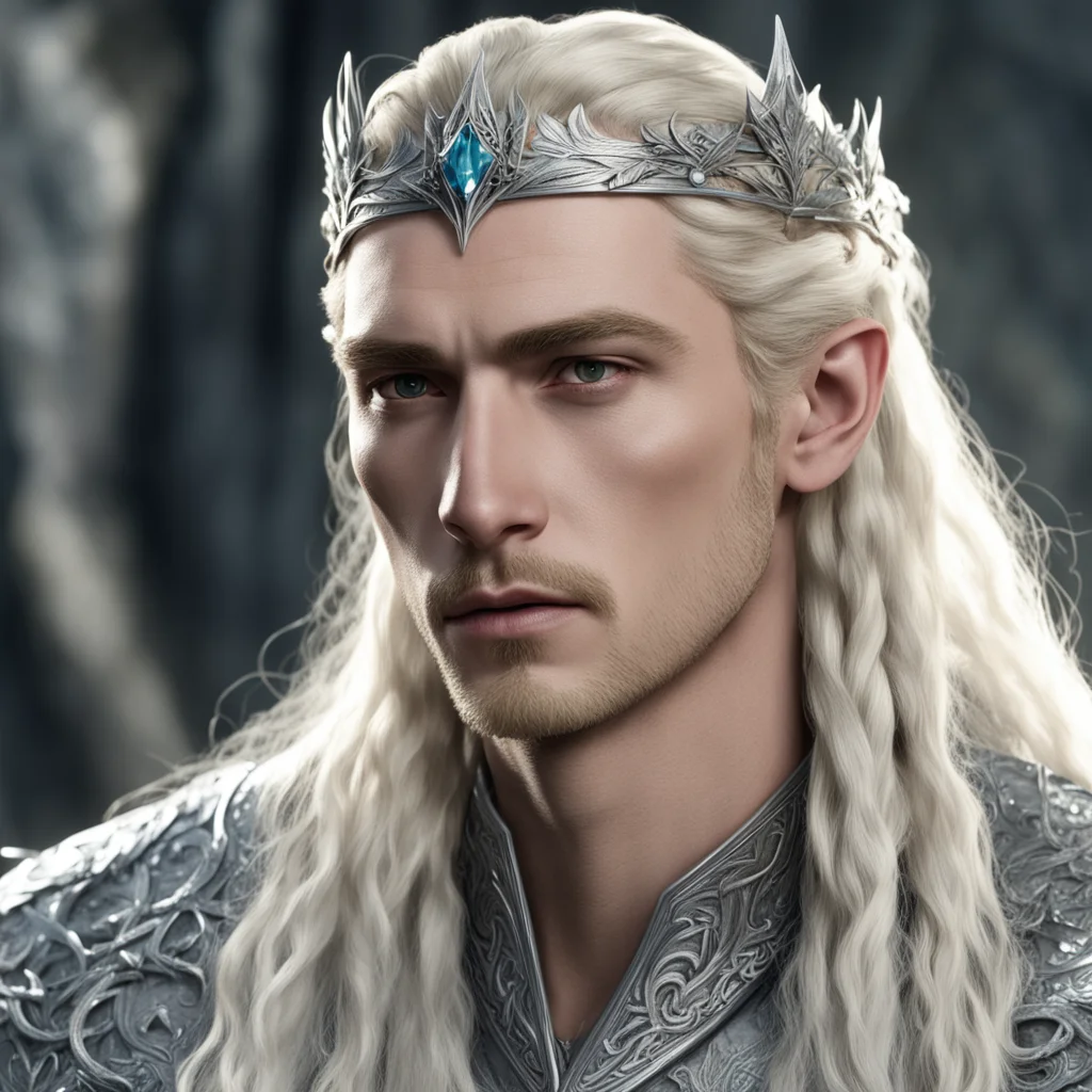 aiking thranduil with blond hair and braids wearing silver sindarin coronet with diamonds amazing awesome portrait 2