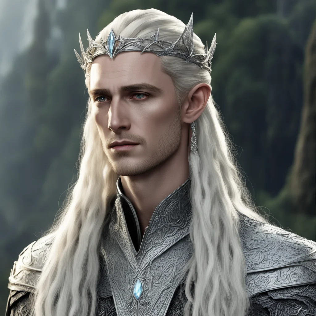 aiking thranduil with blond hair and braids wearing silver sindarin coronet with diamonds confident engaging wow artstation art 3