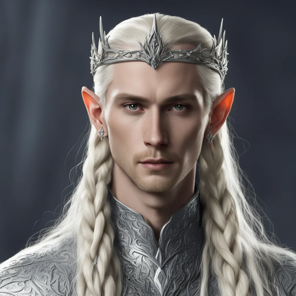 aiking thranduil with blond hair and braids wearing silver sindarin coronet with diamonds good looking trending fantastic 1