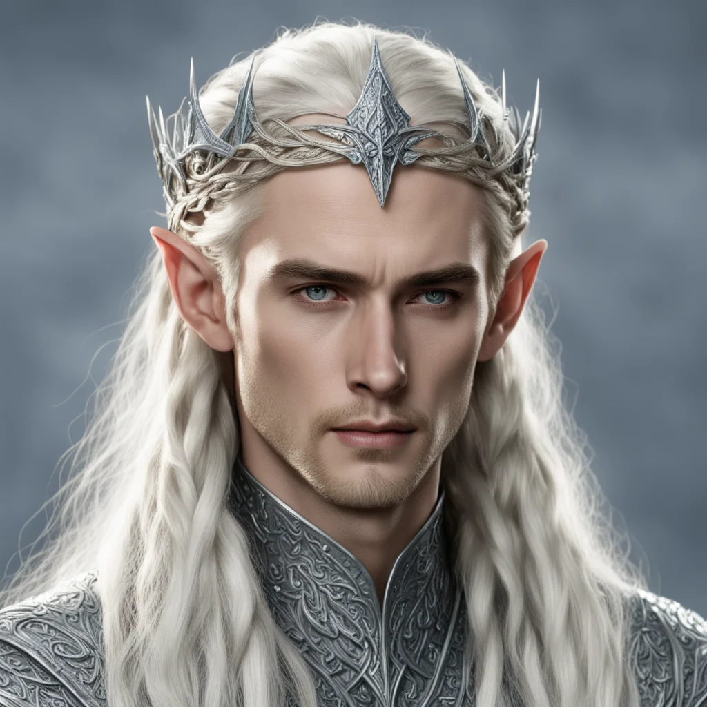 aiking thranduil with blond hair and braids wearing silver sindarin elvish circlet encrusted with diamonds amazing awesome portrait 2