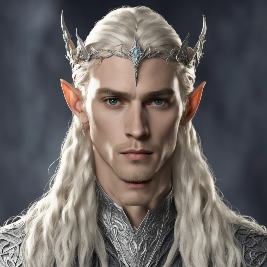 aiking thranduil with blond hair and braids wearing silver sindarin elvish circlet with large center diamond  amazing awesome portrait 2