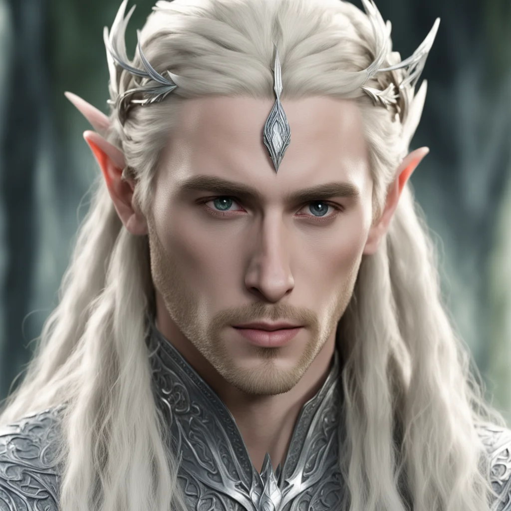 aiking thranduil with blond hair and braids wearing silver sindarin elvish circlet with large center diamond  confident engaging wow artstation art 3