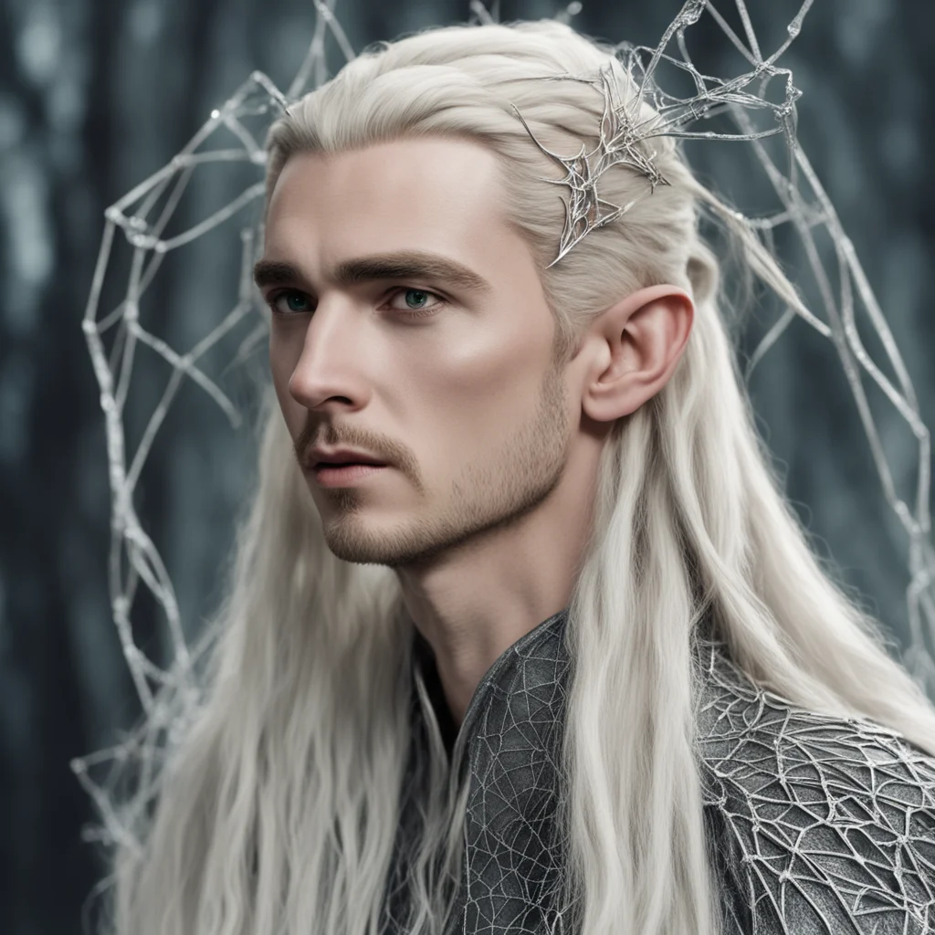 aiking thranduil with blond hair and braids wearing silver spider web elvish hair fork with diamonds  amazing awesome portrait 2