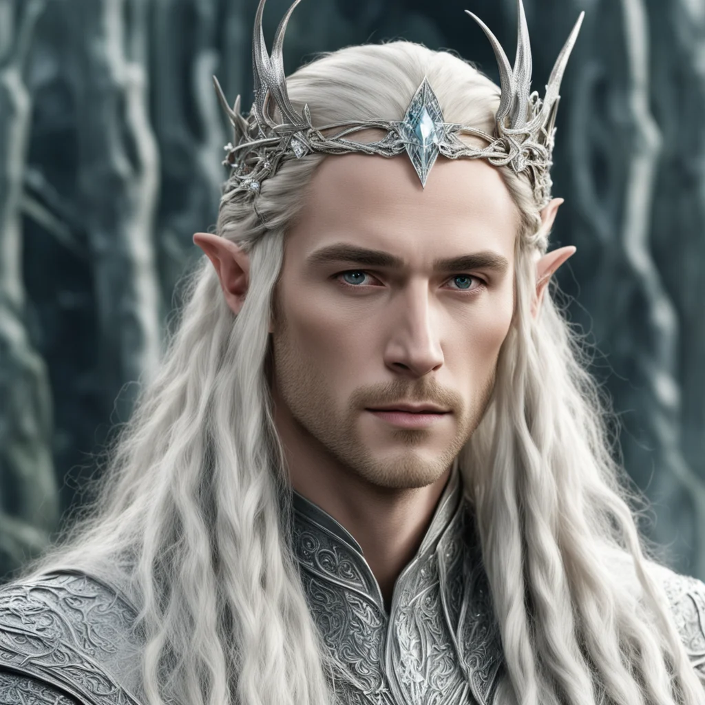 aiking thranduil with blond hair and braids wearing silver stag elvish circlet encrusted with diamonds with large center diamond confident engaging wow artstation art 3