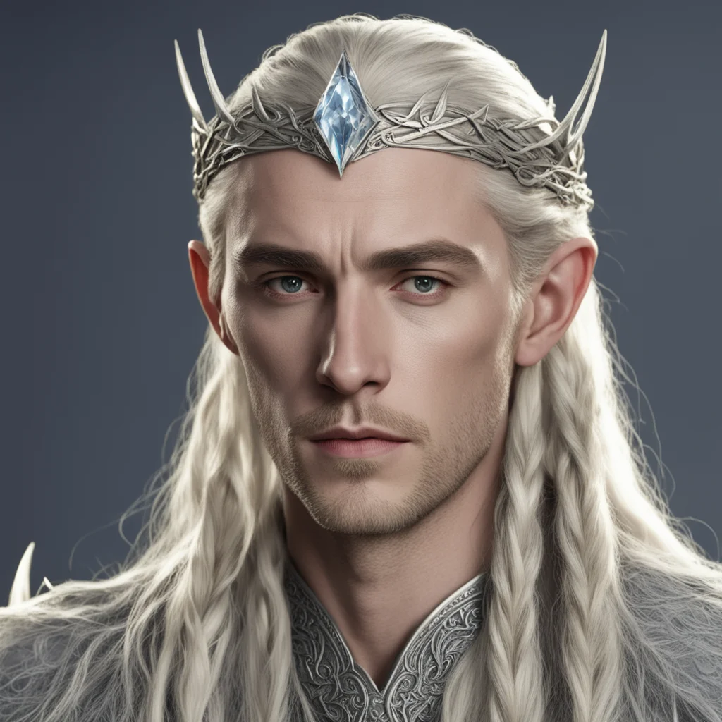aiking thranduil with blond hair and braids wearing silver stick elvish circlet with large center diamond amazing awesome portrait 2