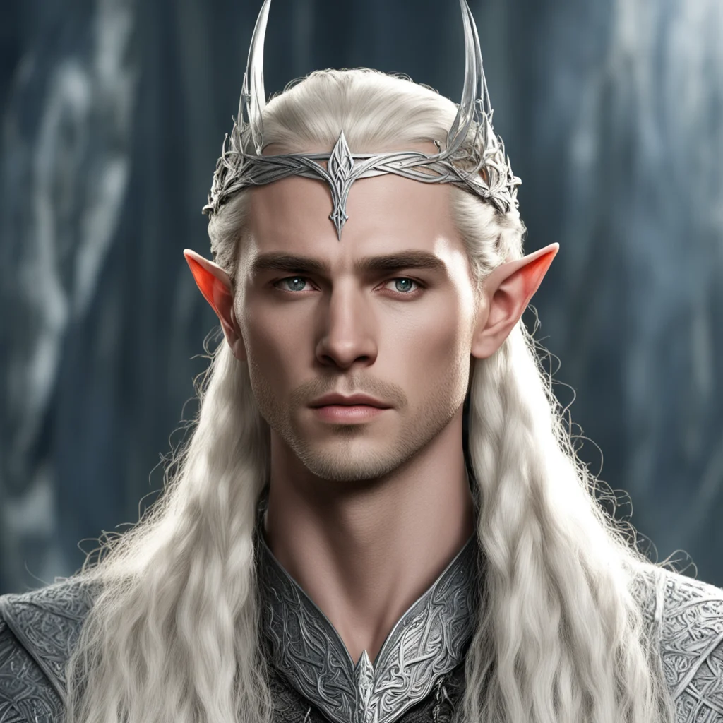 aiking thranduil with blond hair and braids wearing silver stick elvish circlet with large center diamond good looking trending fantastic 1