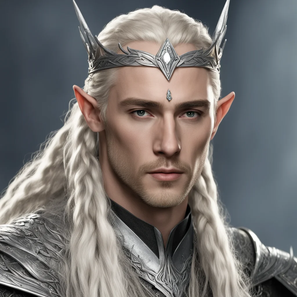 aiking thranduil with blond hair and braids wearing silver stick elvish circlet with large center diamond