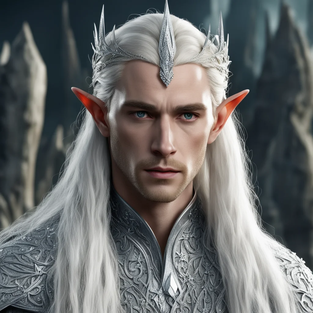 aiking thranduil with blond hair and braids wearing silver string of diamond in the hair and wearing small silver elvish circlet encrusted with diamonds with large center diamond