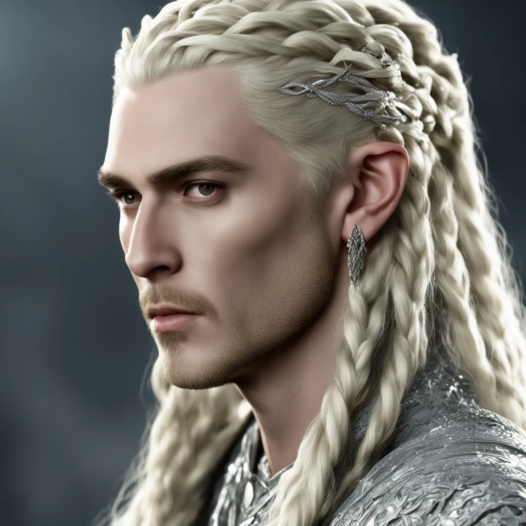 aiking thranduil with blond hair and braids wearing silver string of diamonds in his hair amazing awesome portrait 2