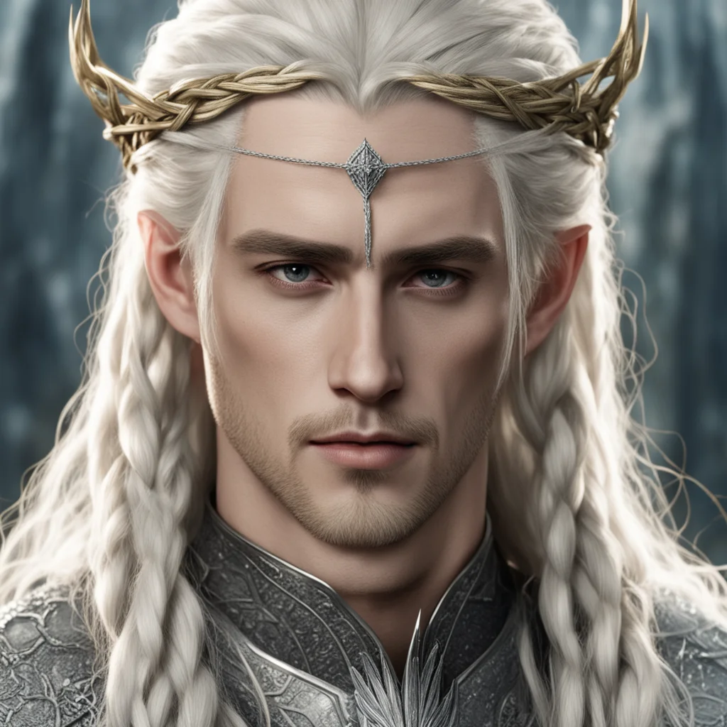 aiking thranduil with blond hair and braids wearing silver string of diamonds in his hair good looking trending fantastic 1