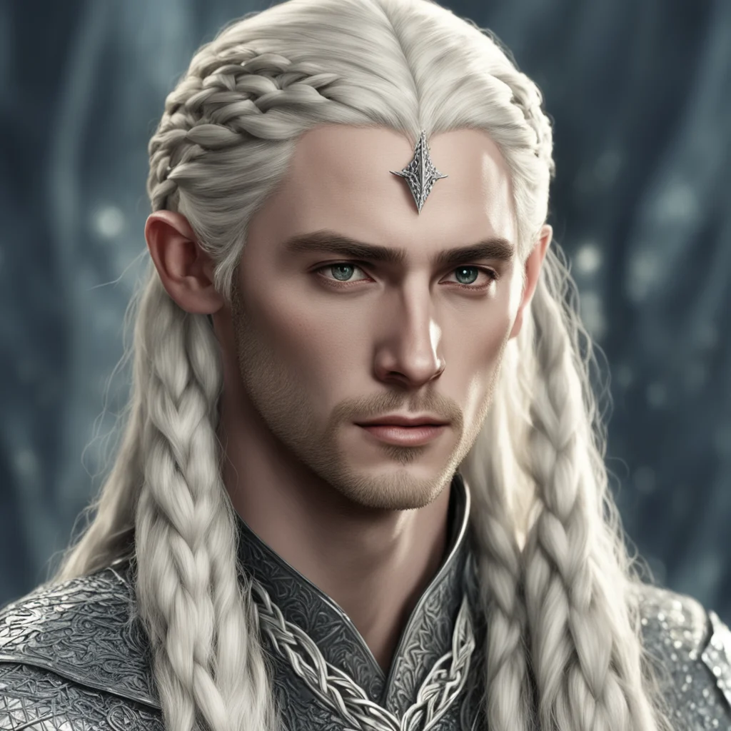 aiking thranduil with blond hair and braids wearing silver string of diamonds in the braids amazing awesome portrait 2