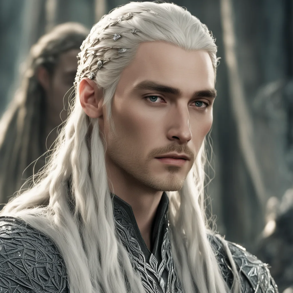 aiking thranduil with blond hair and braids wearing silver string of diamonds in the braids good looking trending fantastic 1