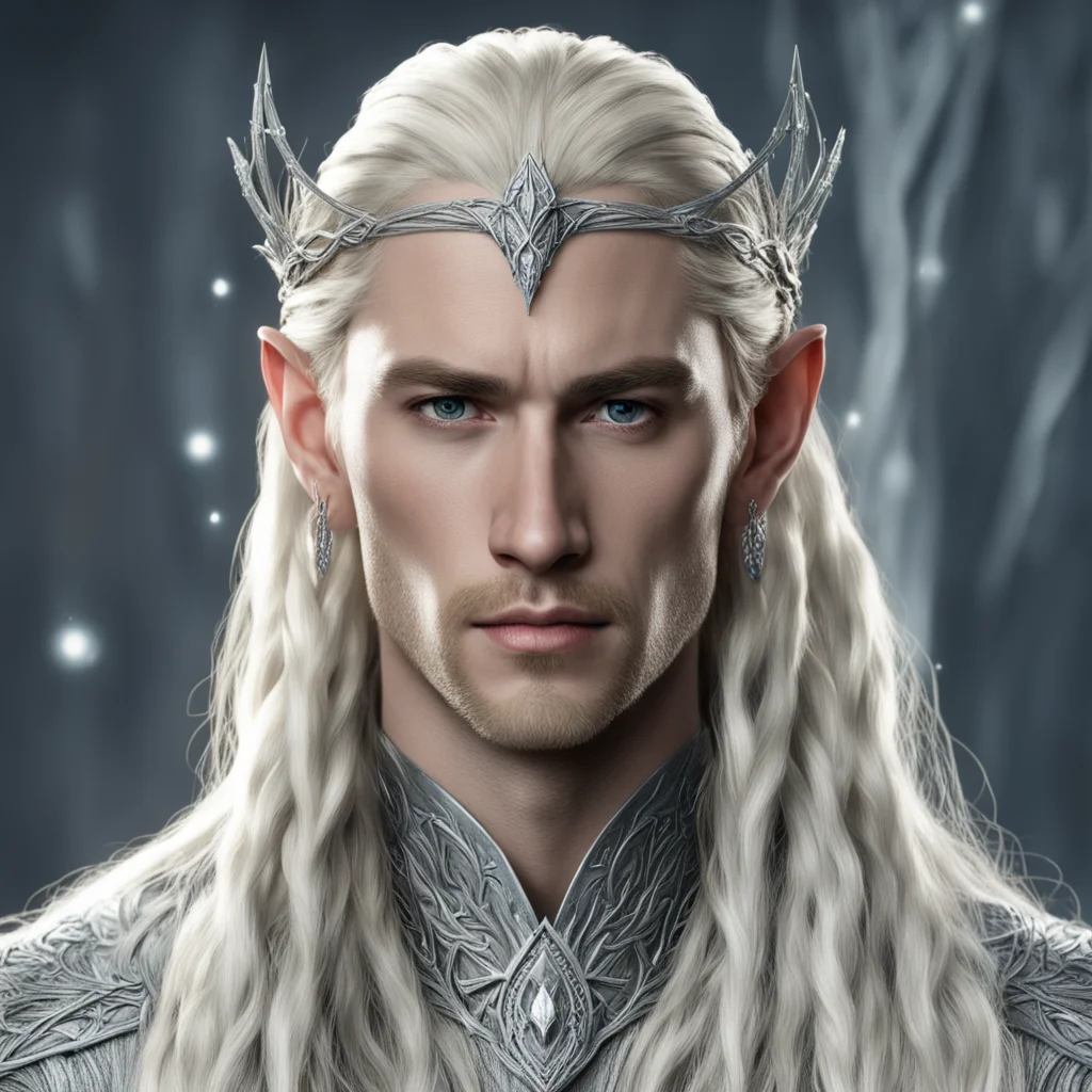 aiking thranduil with blond hair and braids wearing silver string with diamonds and silver elvish circlet with center diamond good looking trending fantastic 1