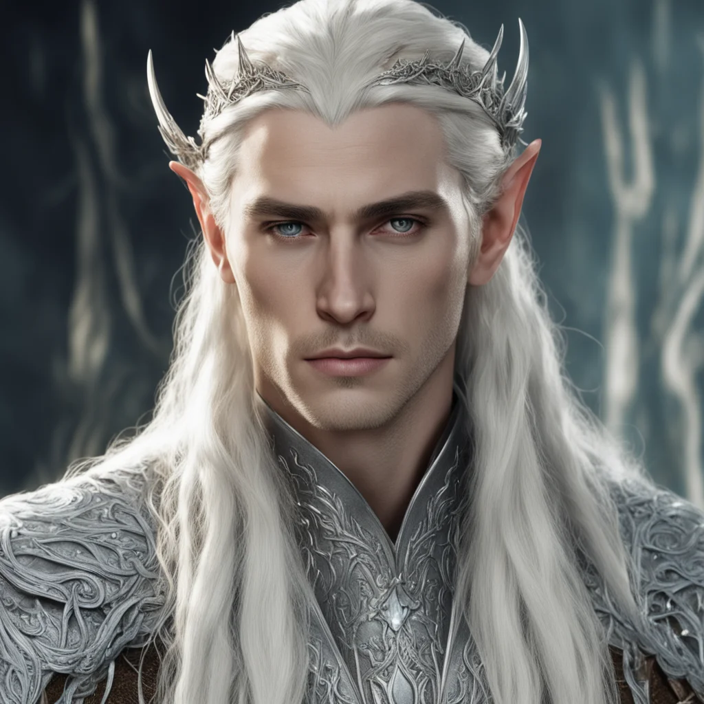 aiking thranduil with blond hair and braids wearing silver string with diamonds and silver elvish circlet with large center diamond amazing awesome portrait 2
