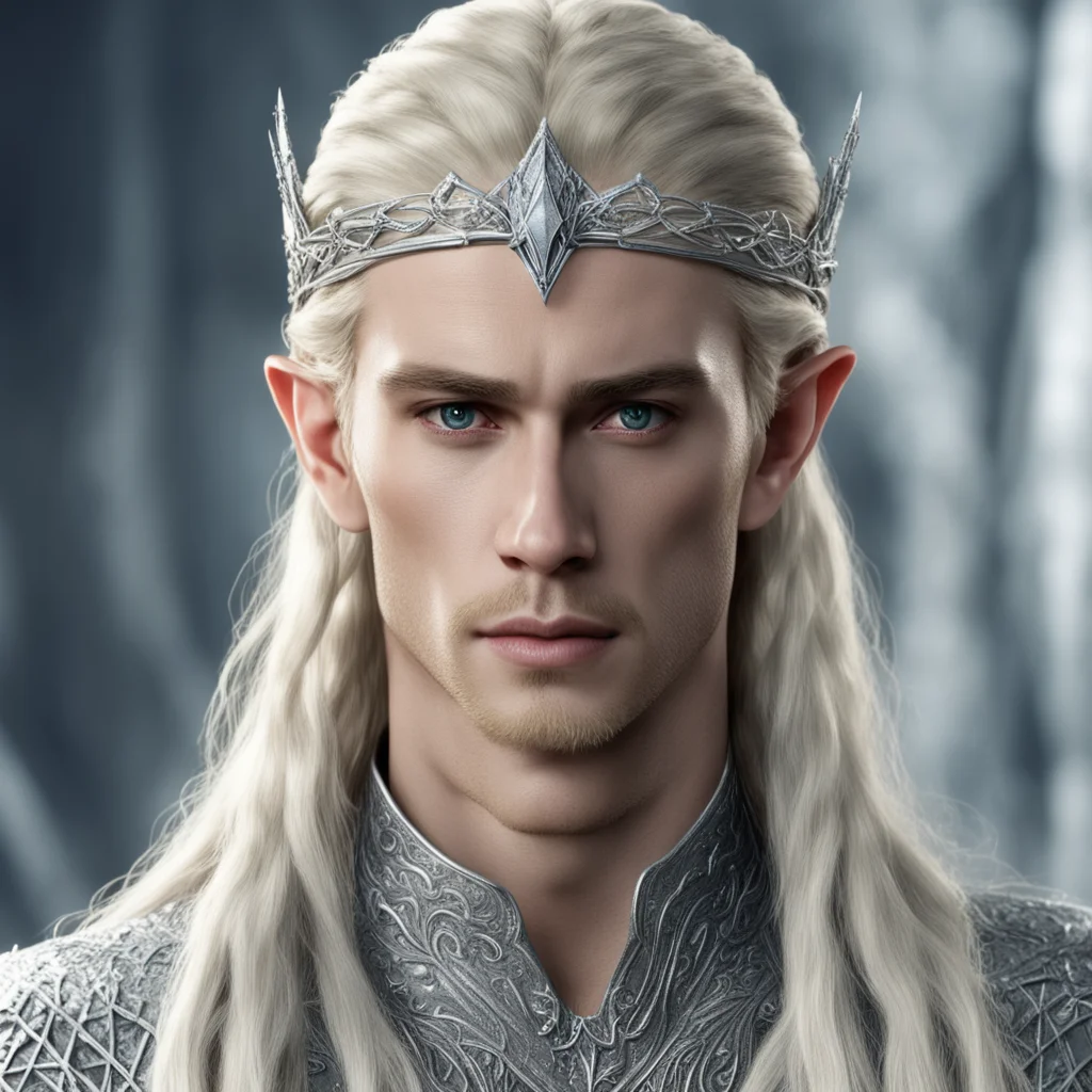aiking thranduil with blond hair and braids wearing silver strings of diamonds with small silver nandorin elvish circlet encrusted with diamonds with center diamond  amazing awesome portrait 2