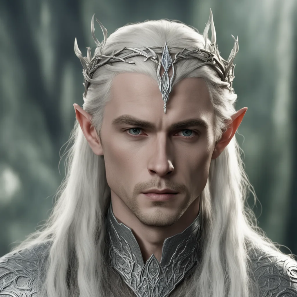 aiking thranduil with blond hair and braids wearing silver twig to form a small silver elvish circlet with large center diamond good looking trending fantastic 1
