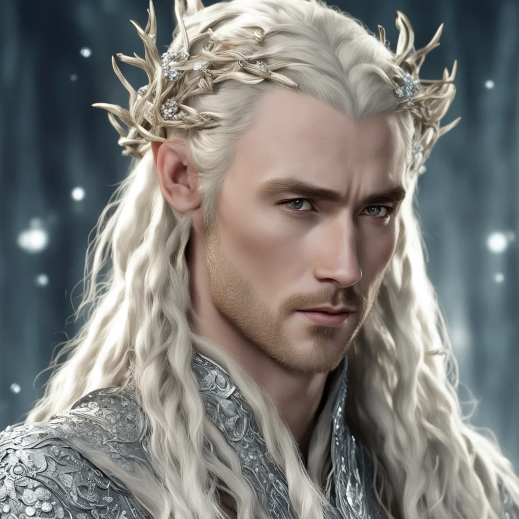 aiking thranduil with blond hair and braids wearing silver twigs intertwined with large clusters of diamonds in hair good looking trending fantastic 1