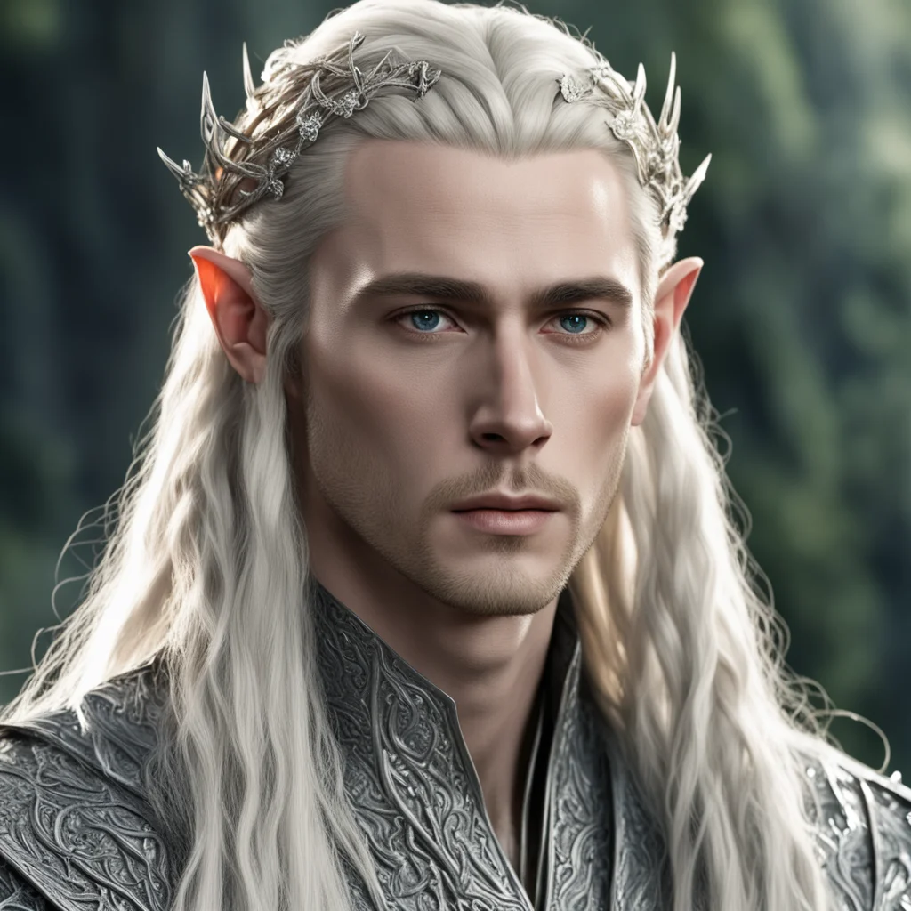 aiking thranduil with blond hair and braids wearing silver vine elvish hair fork encrusted with diamonds amazing awesome portrait 2