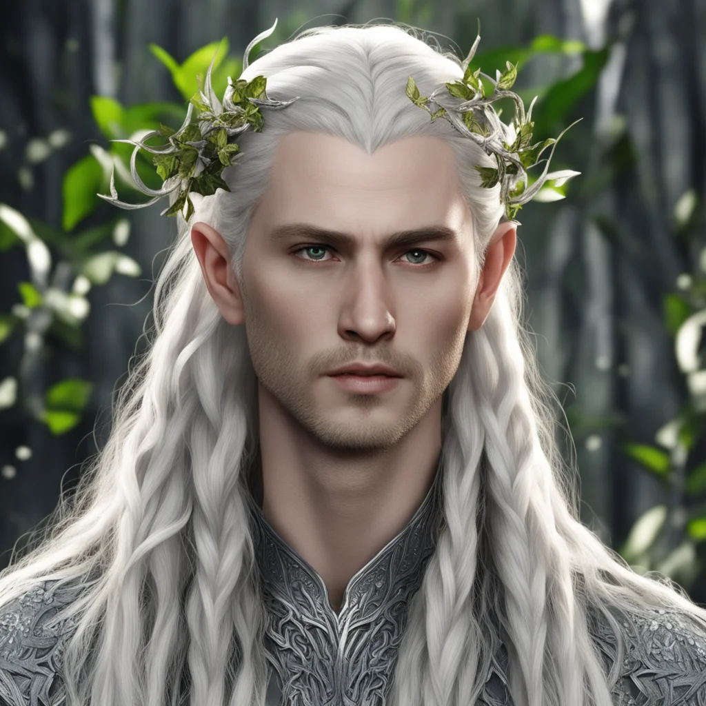 aiking thranduil with blond hair and braids wearing silver vines and silver ivy leaves with diamonds in the hair good looking trending fantastic 1