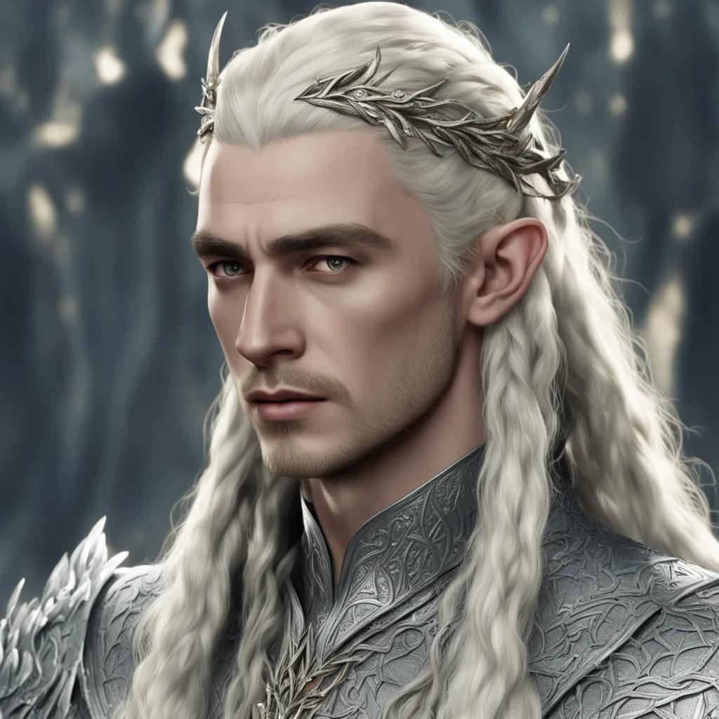 aiking thranduil with blond hair and braids wearing silver vines with diamonds in hair amazing awesome portrait 2