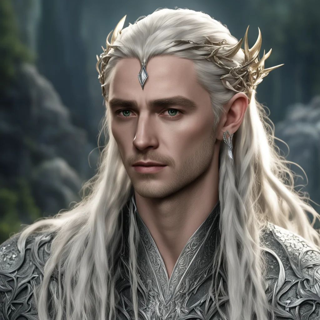 aiking thranduil with blond hair and braids wearing silver vines with diamonds in the hair good looking trending fantastic 1