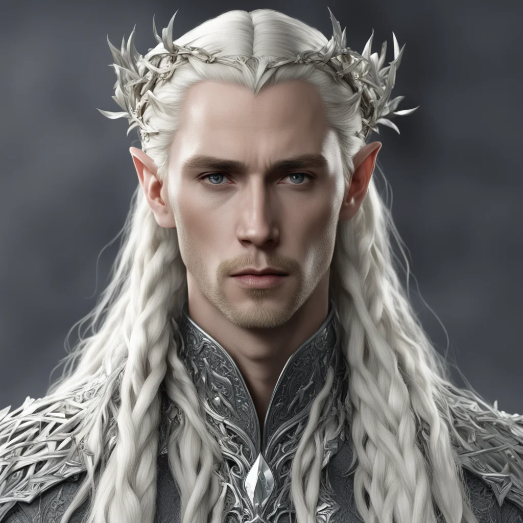 king thranduil with blond hair and braids wearing silver vines with large diamond clusters amazing awesome portrait 2