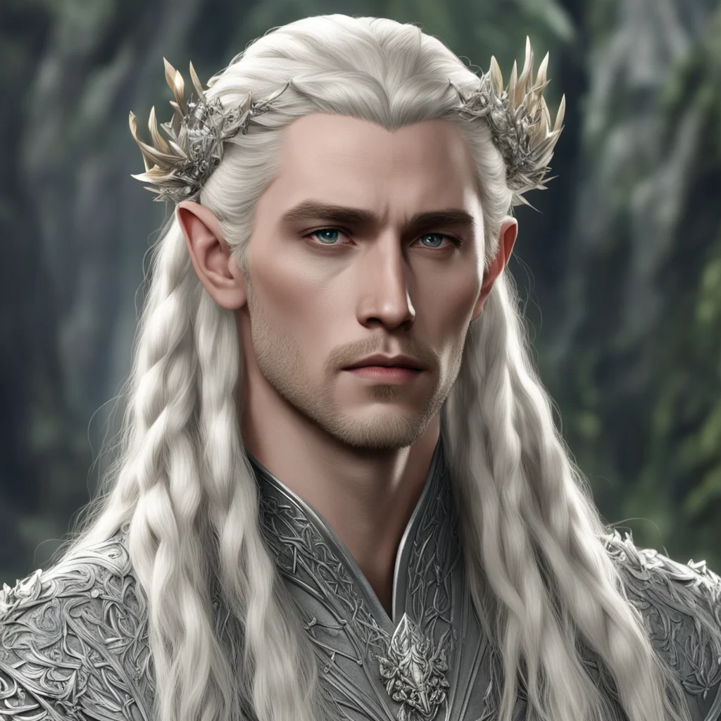 aiking thranduil with blond hair and braids wearing silver vines with large diamond clusters good looking trending fantastic 1