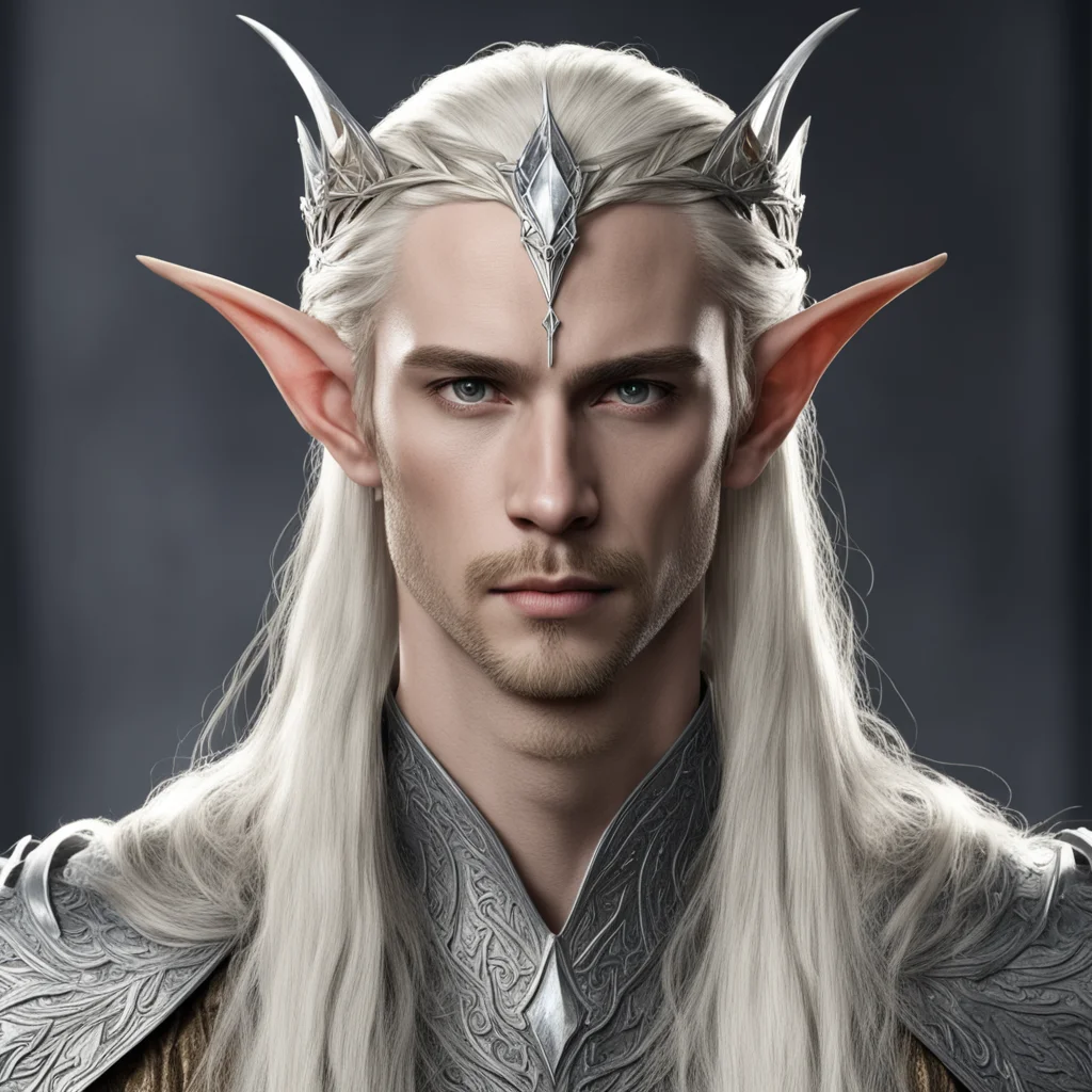 king thranduil with blond hair and braids wearing silver wood elf circlet with large center diamond amazing awesome portrait 2