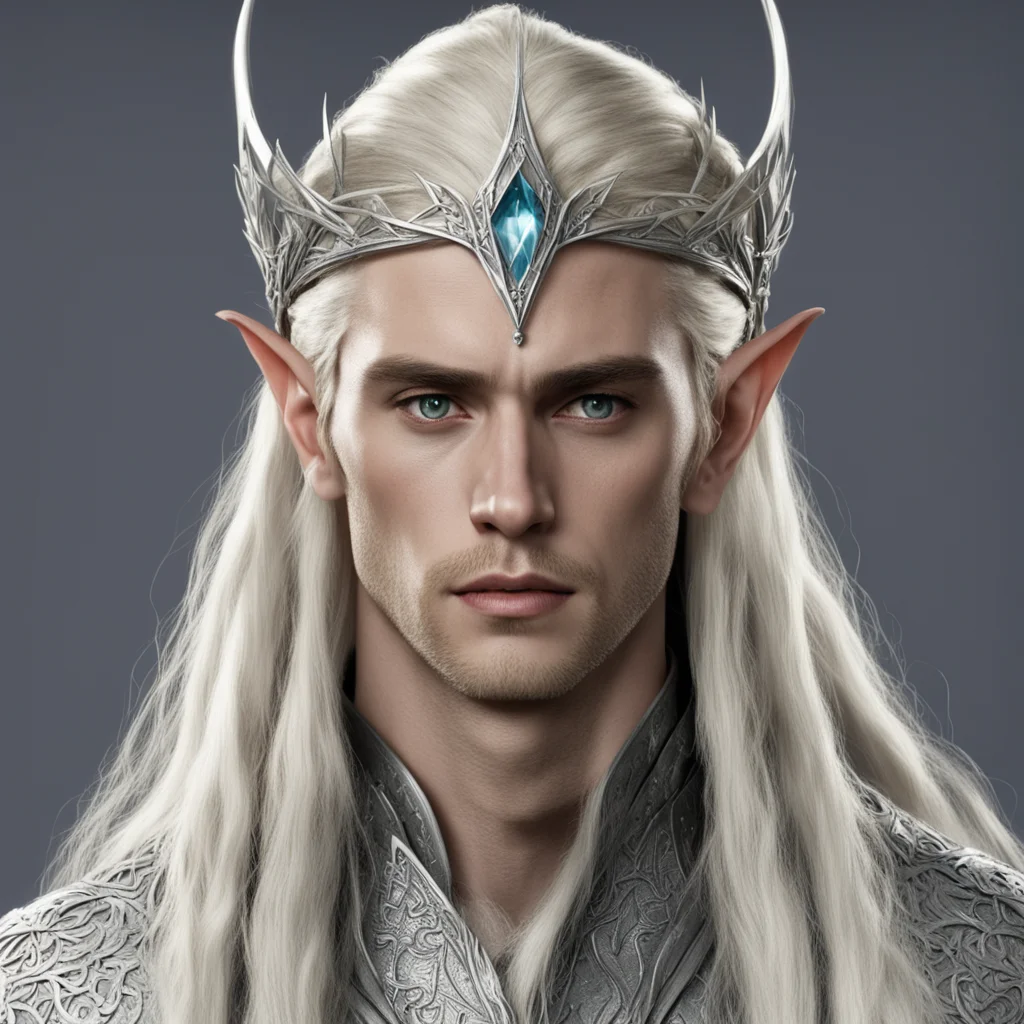 king thranduil with blond hair and braids wearing silver wood elf circlet with large center diamond good looking trending fantastic 1