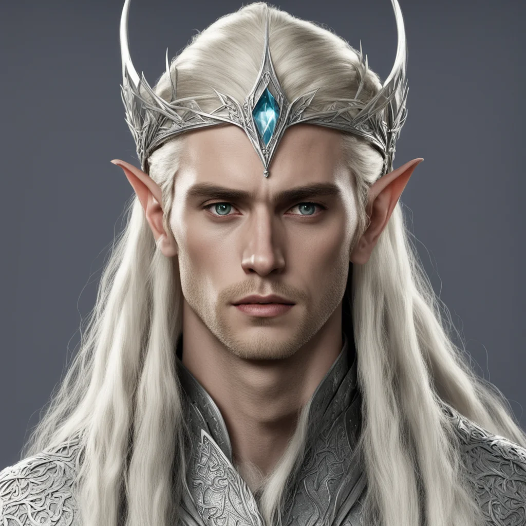 aiking thranduil with blond hair and braids wearing silver wood elf circlet with large center diamond good looking trending fantastic 1