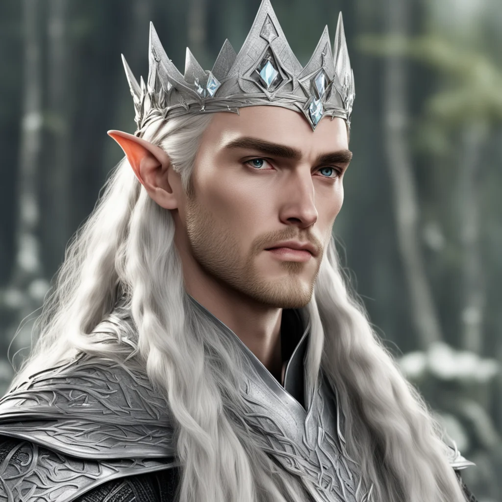 aiking thranduil with blond hair and braids wearing silver wood elf crown with large diamonds good looking trending fantastic 1