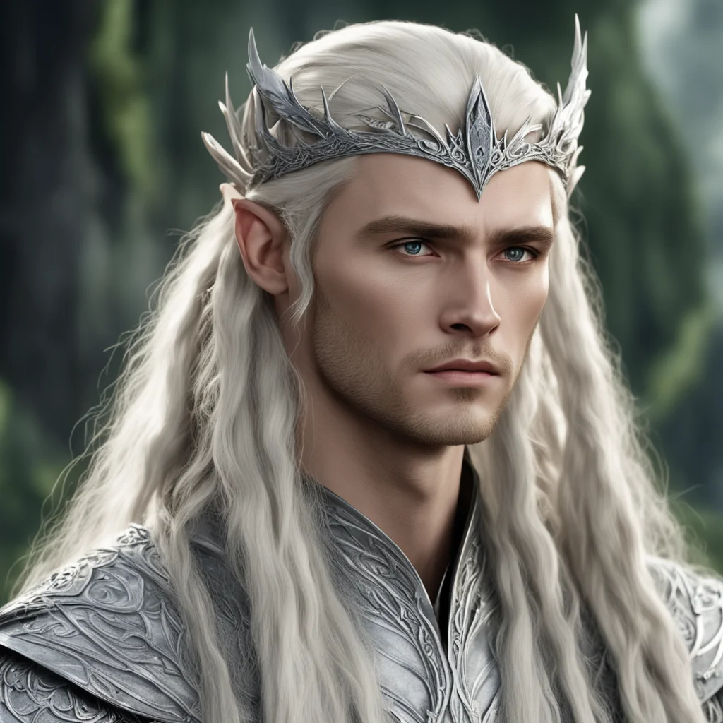 aiking thranduil with blond hair and braids wearing silver wood elf diadem with large diamonds  amazing awesome portrait 2