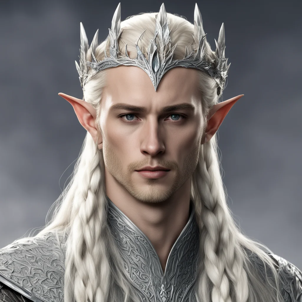king thranduil with blond hair and braids wearing silver wood elf diadem with large diamonds  good looking trending fantastic 1