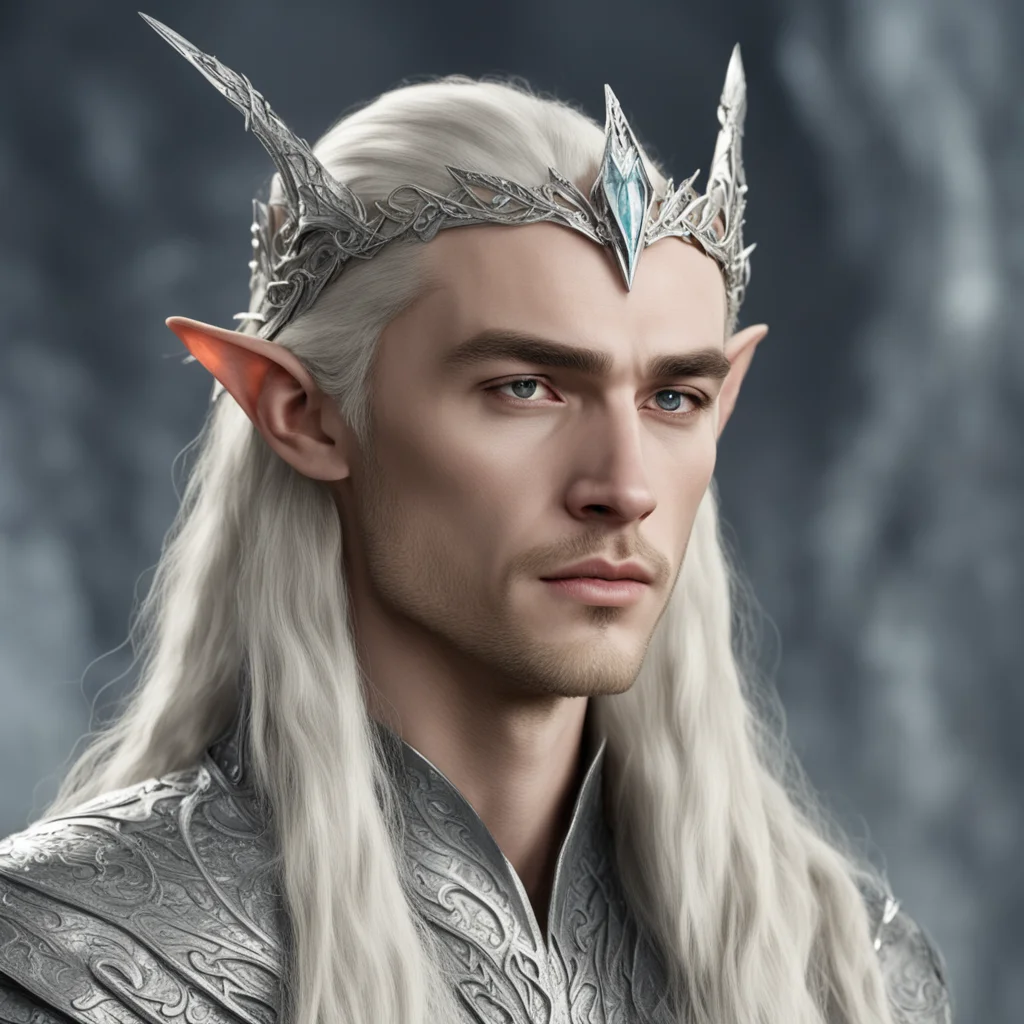 aiking thranduil with blond hair and braids wearing silver wood elf diadem with large diamonds 