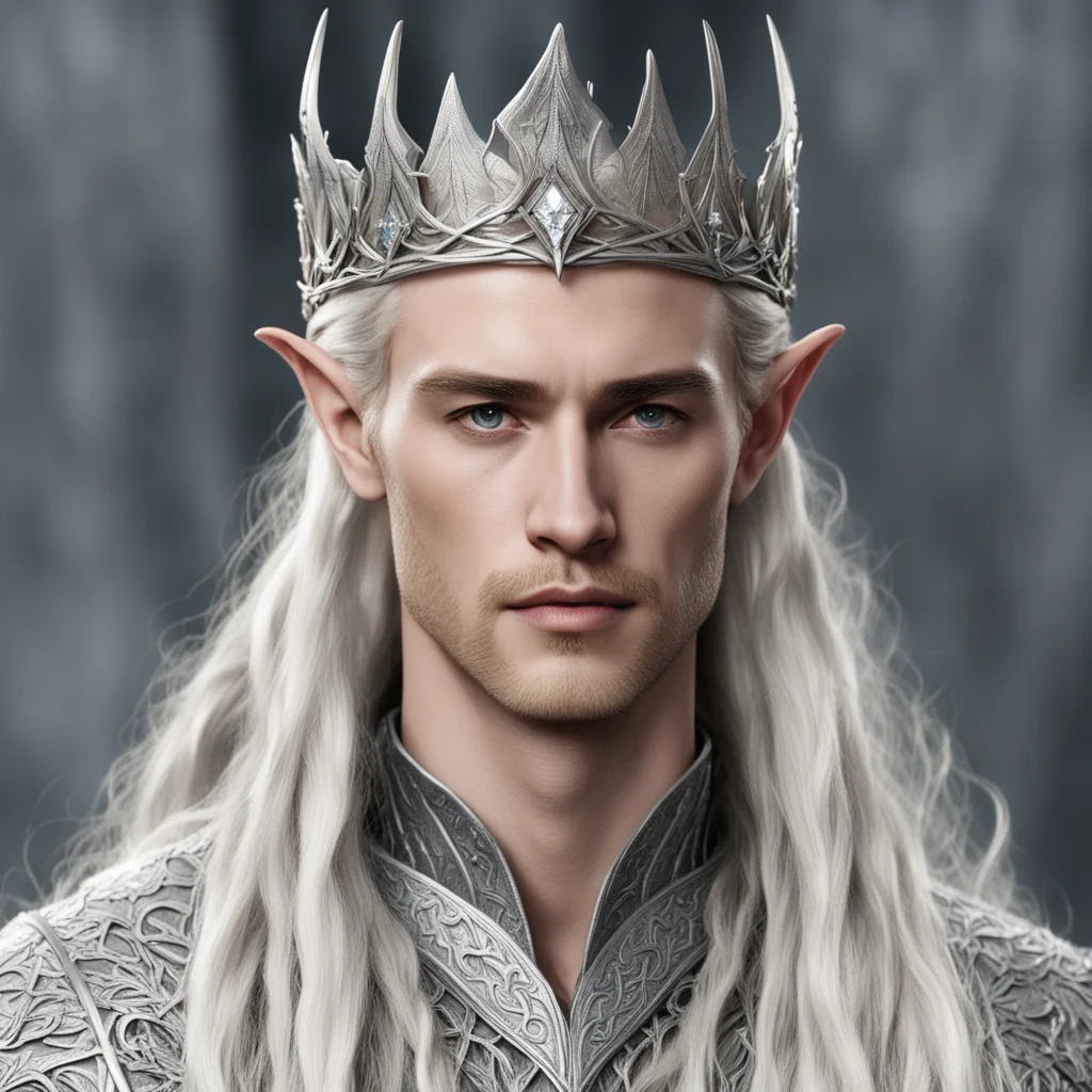 aiking thranduil with blond hair and braids wearing silver wood elvish crown with diamonds amazing awesome portrait 2