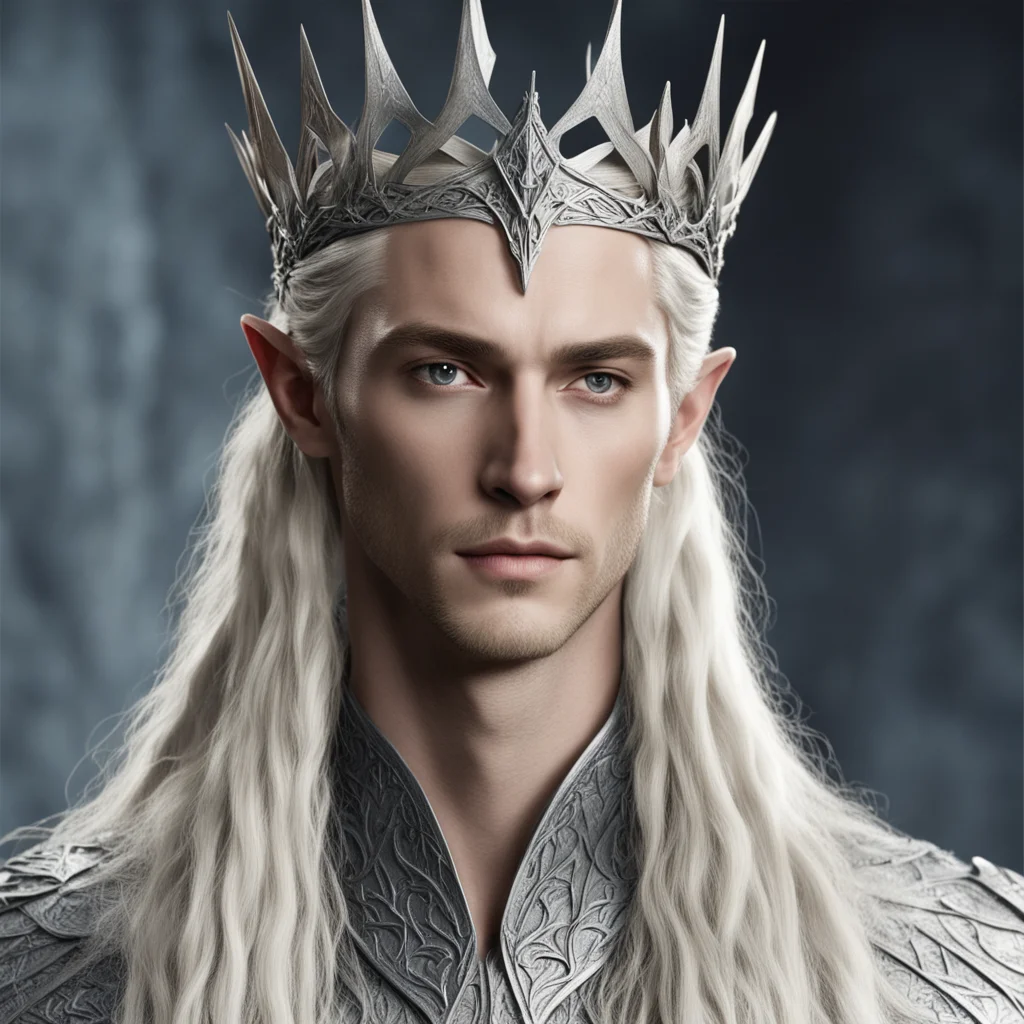 aiking thranduil with blond hair and braids wearing silver wood elvish crown with diamonds good looking trending fantastic 1