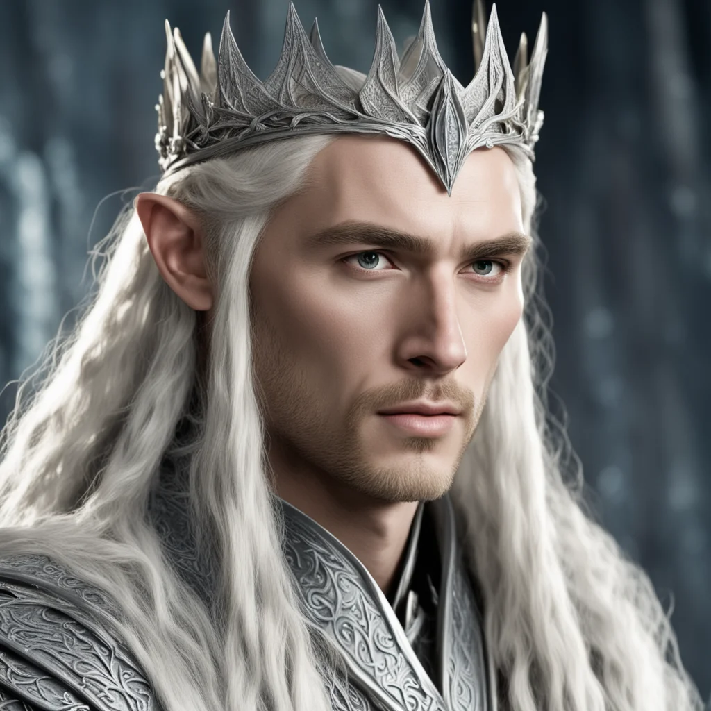 aiking thranduil with blond hair and braids wearing silver wood elvish crown with diamonds